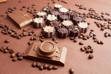 chocolate candies and coffee beans