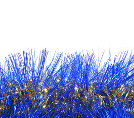Background of blue and golden Christmas garland on white with place for your text