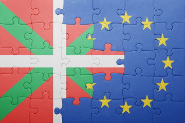 puzzle with the national flag of catalonia and european union