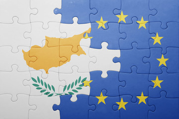 puzzle with the national flag of cyprus and european union