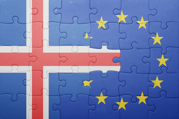 puzzle with the national flag of iceland and european union