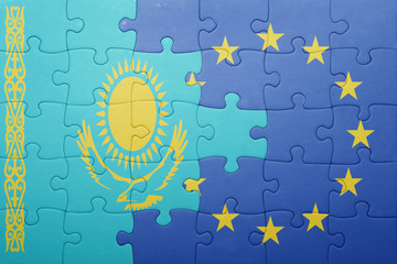 puzzle with the national flag of kazakhstan and european union