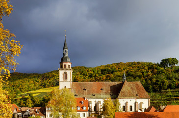 Fototapeta premium Vivid colors of autumn vineyards in Andlau, Alsace