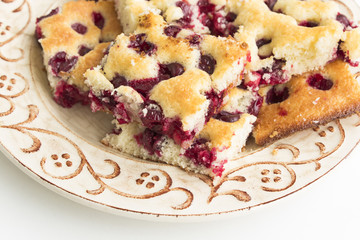 Homemade cherry cake on a plate