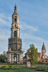 Fototapeta na wymiar Belltower of church of Nikita Velikomuchenik