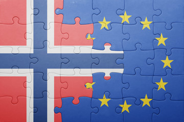 puzzle with the national flag of norway and european union