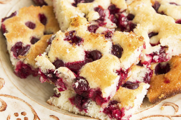 Homemade cherry cake on a plate