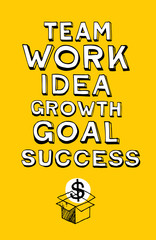 Set of hand drawn motivation text with symbols of business and office life. 