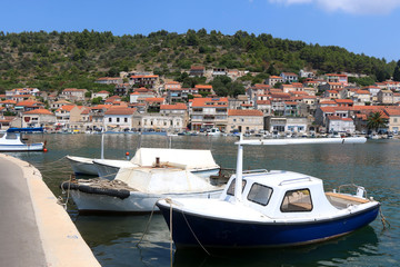 Fototapeta na wymiar Small boats in the port of Vela Luka, on Korcula island, Croatia.