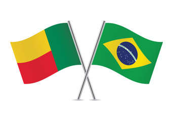 Benin and Brazil flags. Vector illustration.