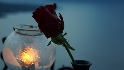 a rose and a candle on santorini siland