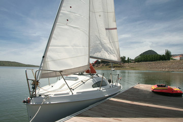 Fototapeta premium Boarding pontoons of Alange Reservoir, Spain