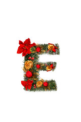 Christmas alphabet, letter E, isolated on white