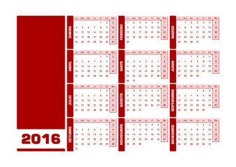 Calendario 2016 español castellano apaisado horizontal