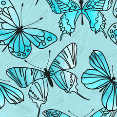 Vector Seamless Watercolor Butterfly Pattern