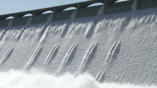 Close shot of the spillway on the Grand Coulee hydroelectric dam in Washington, USA