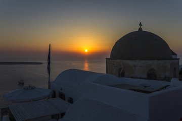 Sunset at the town of Oia in Santorini, Greece
