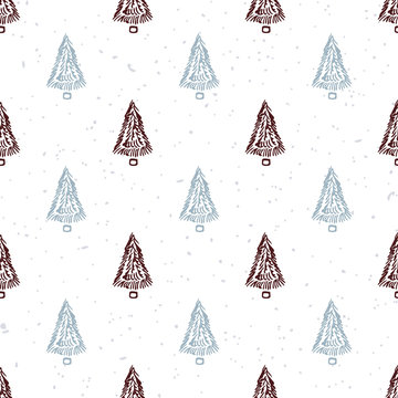Seamless pattern with hand drawn christmas tree. Doodle holiday background © Zhemchuzhina