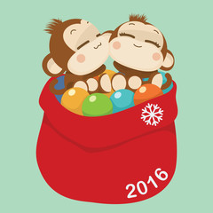 Fototapeta premium Cute monkey couple. Happy New Year 2016. Vector Illustration
