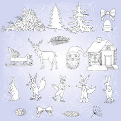Fototapeta premium Christmas in forest set
