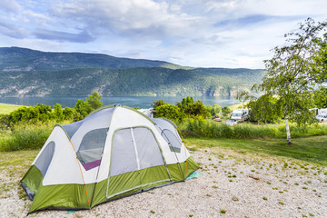 Camping Setup with Tent Outdoors