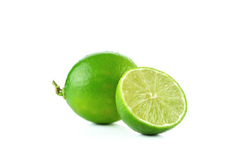 Fresh lime and slice, Isolated on white background