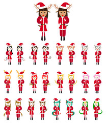 Set Animal Santa claus on white background. Vector illustration