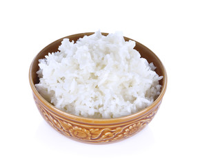 Rice in a bowl on white background