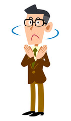 拒否の仕草を示す茶色のジャケット着用の男性