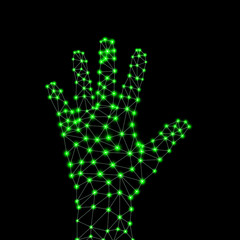 Abstract geometric hand with connecting dots and lines. Modern technology concept. Vector illustration. Eps 10