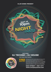 Vector night party invitation techno style. Vector template grap