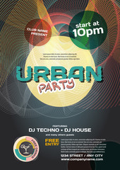 Vector night party urban invitation. Vector template graphic