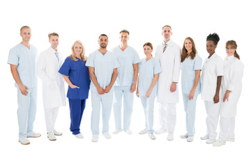 Confident Multiethnic Medical Team Standing In Row