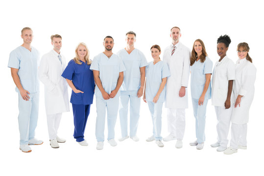 Confident Multiethnic Medical Team Standing In Row