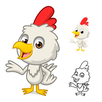 Little Chicken with Present Hand Cartoon Character Include with Flat Design and Outlined Version Vector Illustration