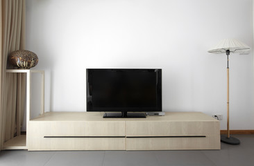 Clean and elegant home interior.TV wall