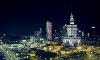 Fototapety  Śródmieście Warszawy nocą