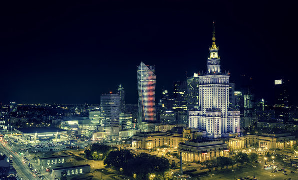 Fototapeta Warsaw downtown at night