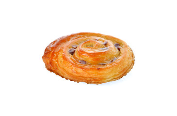 sweet danish with raisin on white background