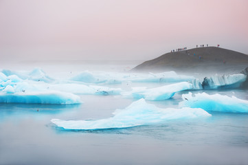 Blue icebergs in Jokulsarlon glacial lagoon.