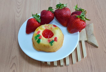 strawberry roll cake on dish