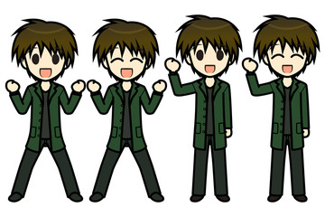 シンプルキャラクター　会話・表情イラスト集　冬服（コート）　男性　ガッツポーズ2