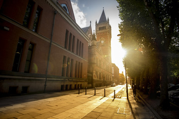 Manchester crown court at sunset