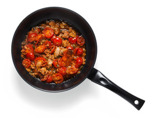 sauce with tuna, capers and cherry tomatoes. for cooking spaghet