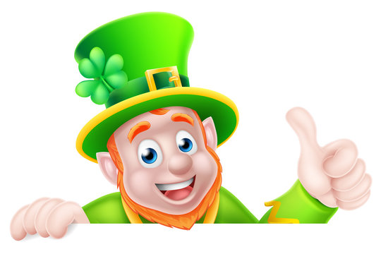 Cartoon Leprechaun Peeking Over Sign