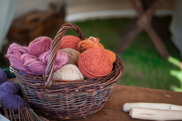 Fototapeta na wymiar basket with knitting thread