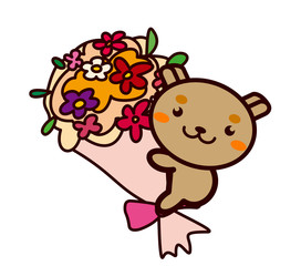 Fototapeta premium 花束と動物シリーズ