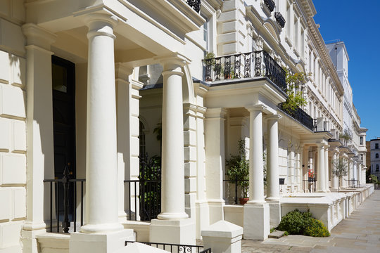 White luxury houses facades in London, Kensington and Chelsea