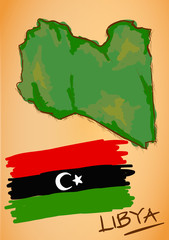 Libya Map and National Flag Vector