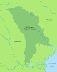 Karte von Moldawien - Grün (mit Beschriftung)